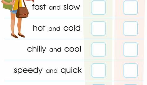 Synonyms or Antonyms: Assessment Worksheet for kids