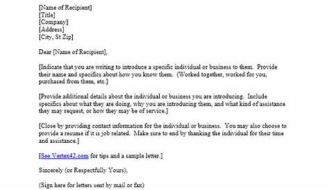 sample of introduction letter for a job