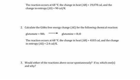 gibbs free energy worksheets answers