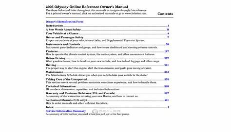 2005 honda odyssey owners manual