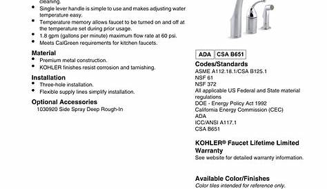 Kohler A112.18.1 Kitchen Faucet Manual