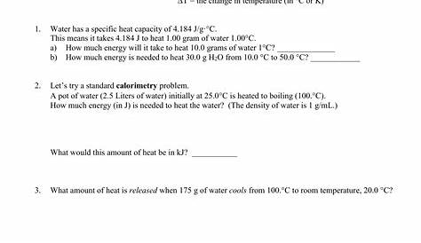 specific heat and calorimetry worksheet