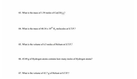 mole relationships worksheet