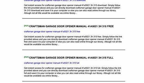 Craftsman Garage Door Opener Manual 41a5021 3h 315 by bryantr074 - Issuu