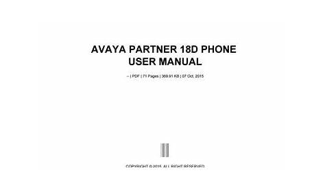 avaya partner 18d manual