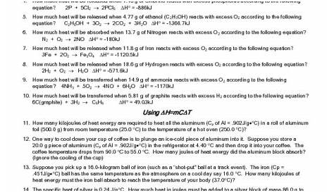 Thermochemistry Calculations Worksheet for 12th - Higher Ed | Lesson Planet