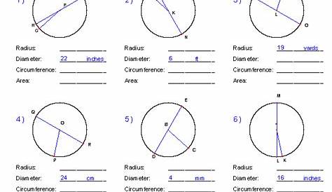 radius diameter worksheets