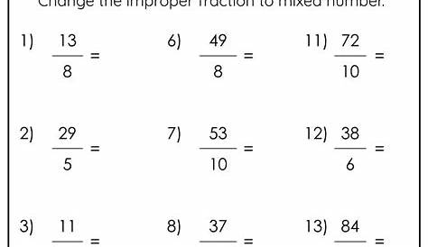 Improper Fraction to Mixed Number - Worksheet Digital