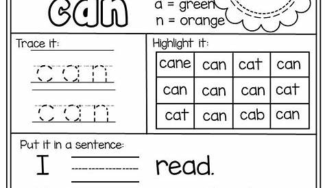 Free printable worksheets for kindergarten sight words - gaselease