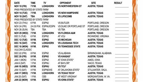 Printable 2017-2018 Texas Longhorns Basketball Schedule
