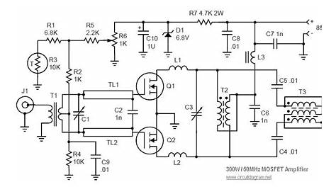 MOSFET Linear Amplifier 300W/50MHz | Electronic Schematic Diagram