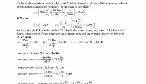 Kinematics Worksheet With Answers