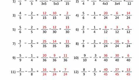 fraction subtraction worksheet