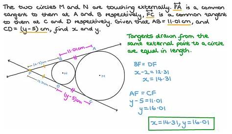 Question Video: Finding the Length of a Tangent to a Circle by Solving Two Linear Equations | Nagwa