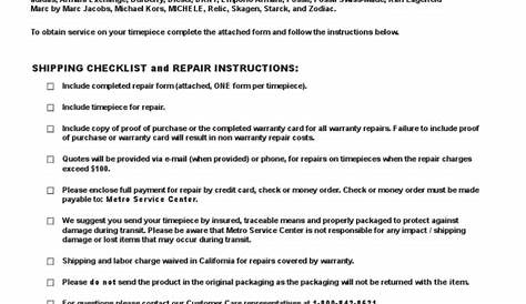 Fossil Watch Repair Form | Service Industries | Payments