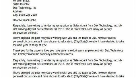 Sample Resignation Letter Due To Relocation For Your Needs - Letter