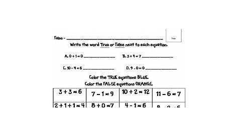 math worksheet true false equations