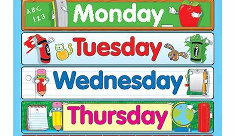 Days of the Week Chart Grade PK-3