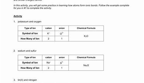 ionic bonding worksheets answer key