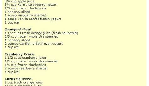 jamba juice recipe chart
