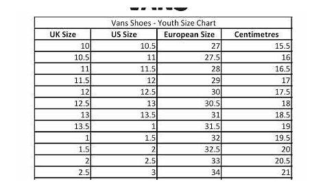 vans size guide us