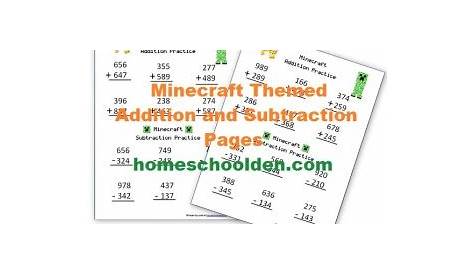 Free Minecraft Math Addition & Subtraction Practice Pack - Homeschool Den