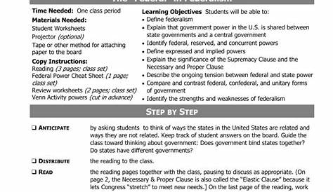 Icivics Review Worksheet P.1 Answers Federalism Strength And Weaknesses