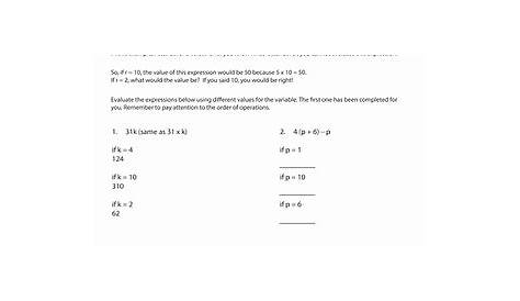 50 Writing And Evaluating Expressions Worksheet