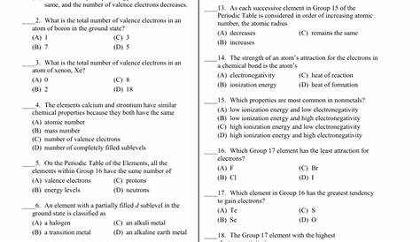 Periodic Trends Worksheet 2 Answer Key