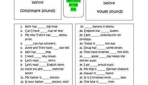 Grammar For Beginners: A Or An Worksheet - Free Esl Printable | A An