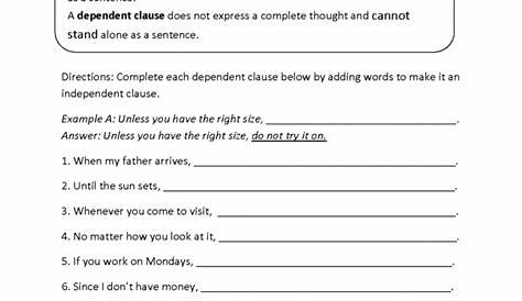 Independent And Dependent Clauses And Phrases Worksheets - kidsworksheetfun