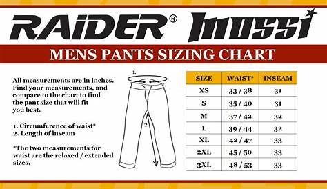 Men's Clothing & Accessories: Men's Pants Length Size Chart