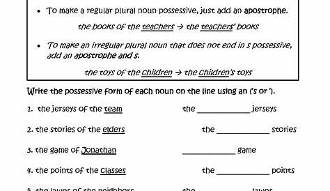 singular plural possessive noun worksheet