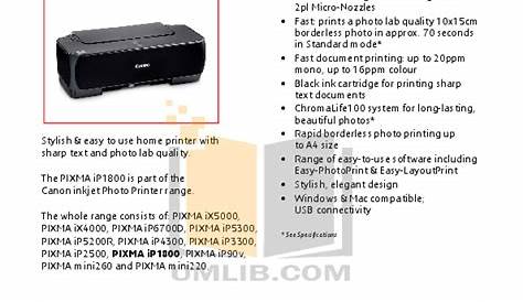 Download free pdf for Canon PIXMA iP1800 Printer manual