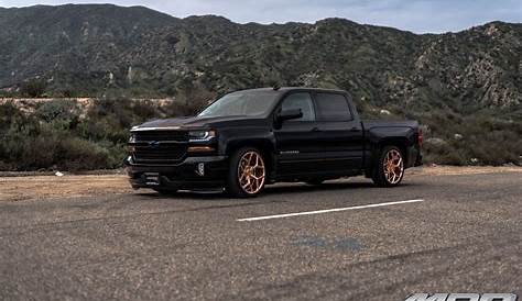 Lowered Silverado Performance Truck on Gold M228 Rims by MRR — CARiD