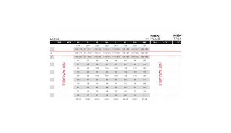 EX2 Mens Size Chart