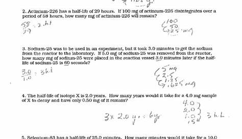 half life problems worksheets answers