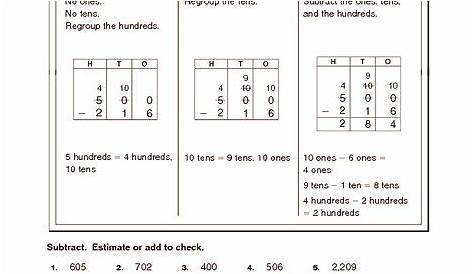 subtracting across zeros worksheet grade 4