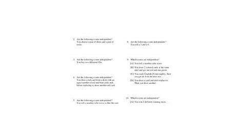 independent and dependent events worksheets