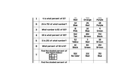 Percent Proportion Worksheet Color By Number by Tiarra's Teaching