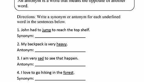 Synonyms And Antonyms Worksheets 3Rd Grade