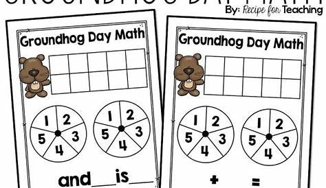 two groundhog day math worksheets with teddy bears