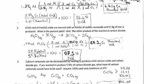 chemistry stoichiometry worksheet answers