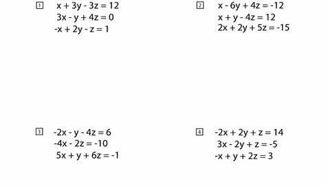 solving systems of equations with 3 variables worksheets