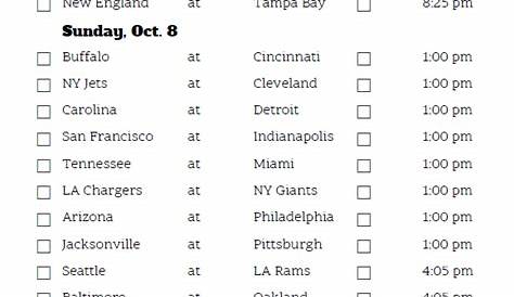 Printable Week 5 NFL Schedule Pick Em Sheets | Nfl week, Printable nfl
