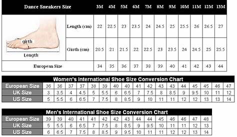 jazz shoes size chart