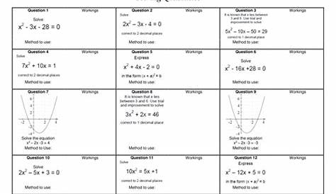 solving quadratics all methods worksheet answers