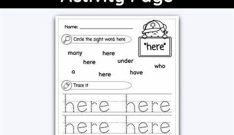 here Sight Word Find, Trace, and Read Activity Page
