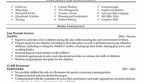 nanny resume examples with references