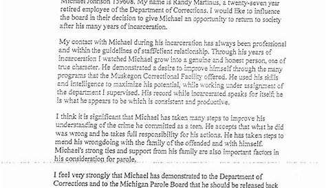 support letter for inmate sample